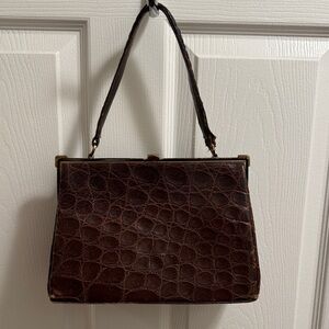 Vintage 40s Fassbender Brown Alligator Crocodile Handbag Purse England